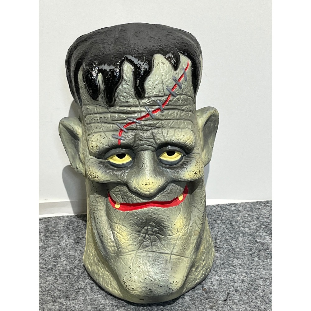 Vintage Frankenstein Monster Head Blow Mold Plastic Halloween Prop Decor Green